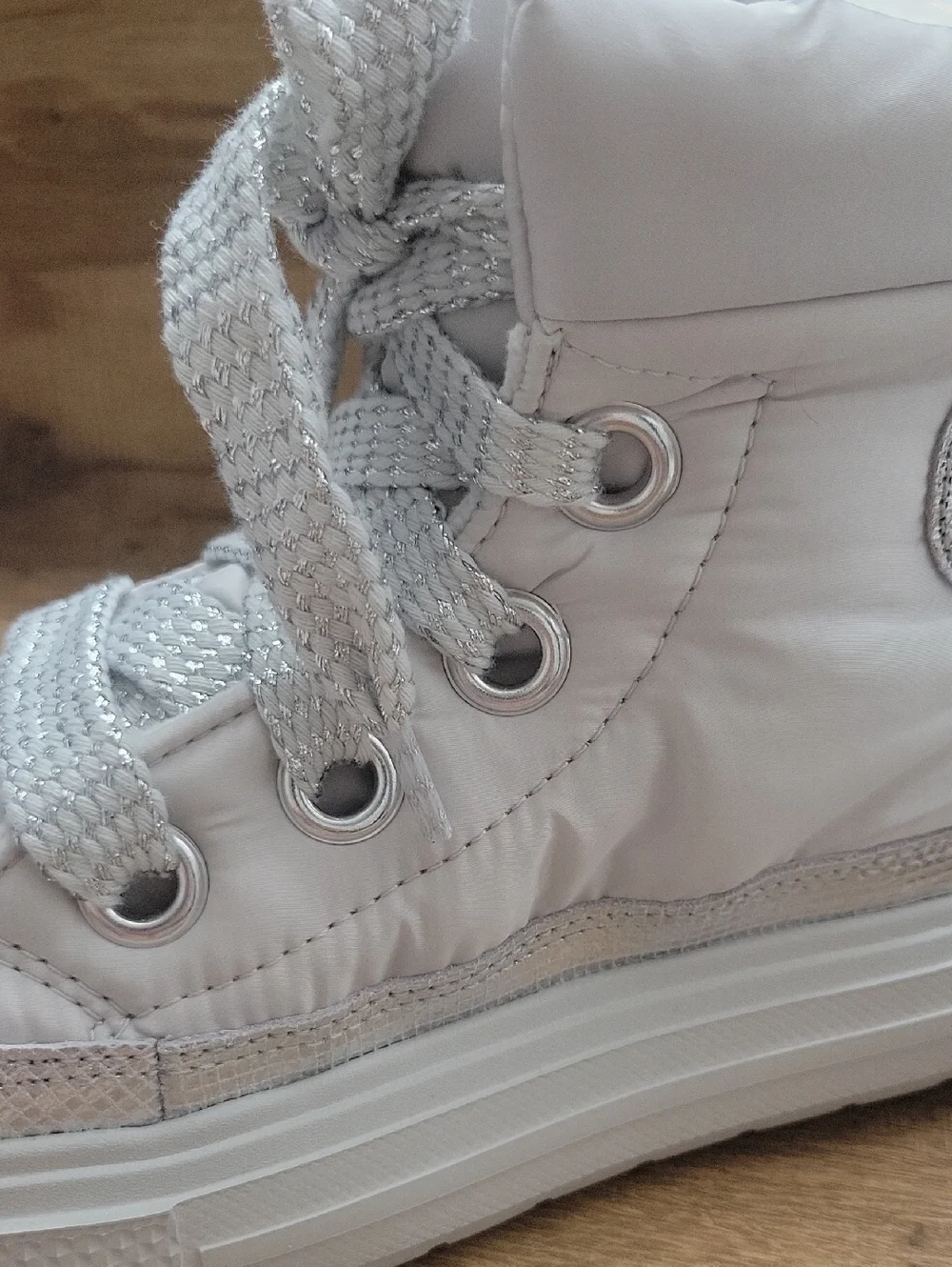 Converse White High-Top Kids Sneakers with Silver Accents